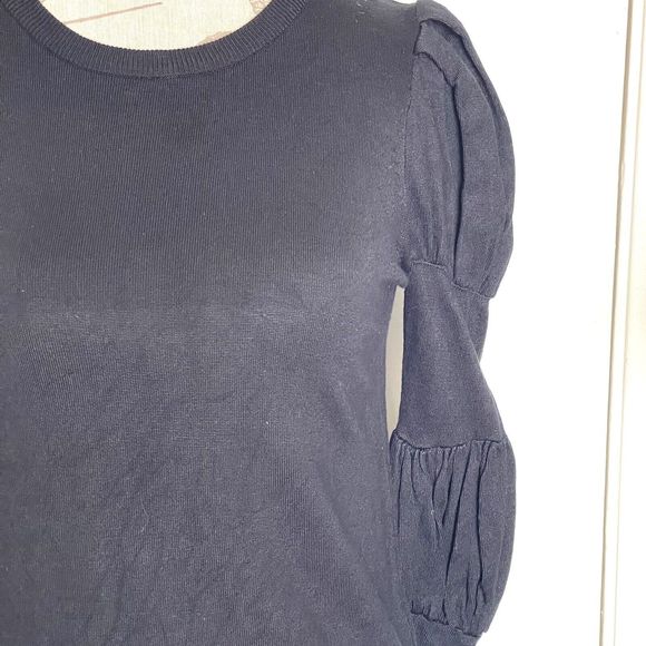 The Limited Womens Sweater Size Small Black Puff Sleeve Slim Stretch Ribbed - Picture 4 of 12